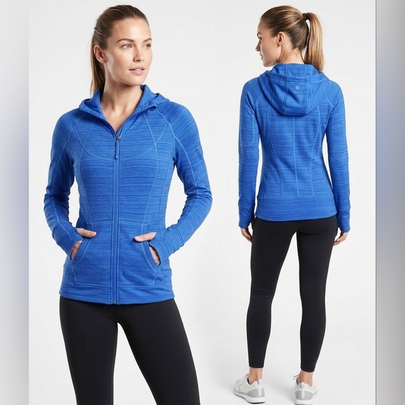 Athleta Sweaters - Athleta Striped strength hoodie macaw blue